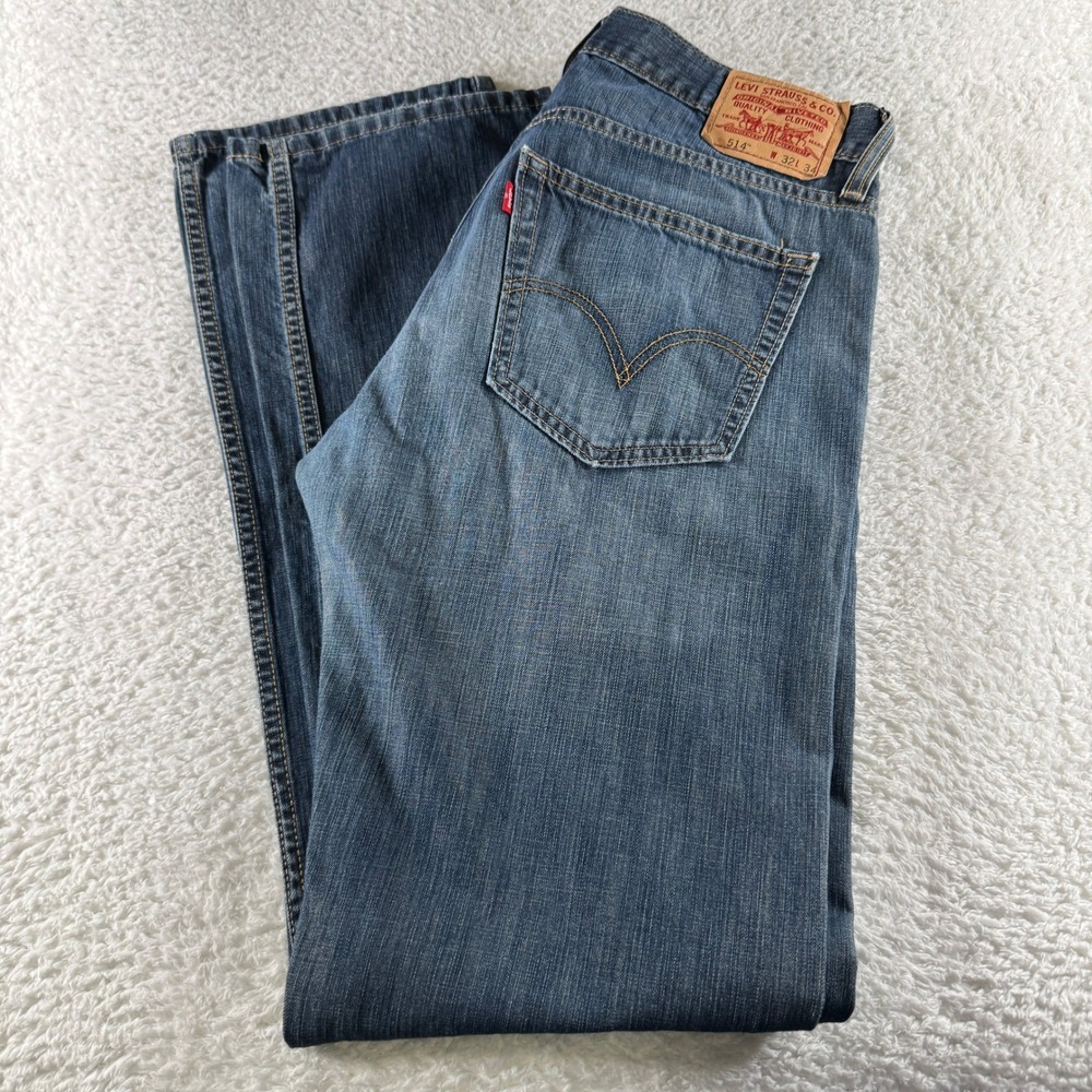 Y2K Levi 514 Slim Straight Leg Size 32x34 Medium Wash Clean Denim Pants Used Men